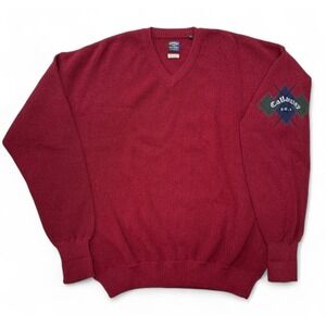 Callaway Golf‎ By Nordstrom Mens Medium Argyle 100% Alpaca V-Neck Sweater Red